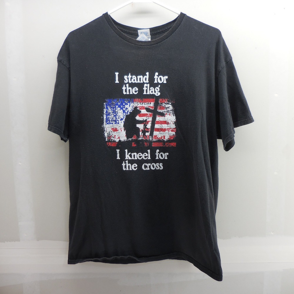 Delta Pro Weight Mens Black I Stand For The Flag I Kneel For The Cross T-Shirt L